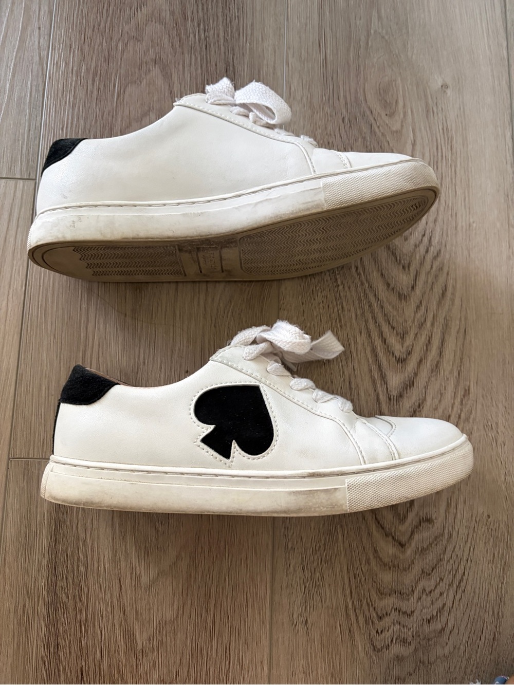 kate spade White Leather Athletic Sneakers with Black Spade on side - Picture 2 of 7